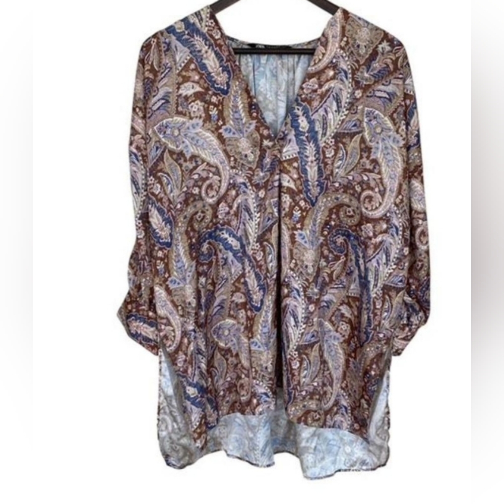Zara Print V-Neck Blouse. Oversize.